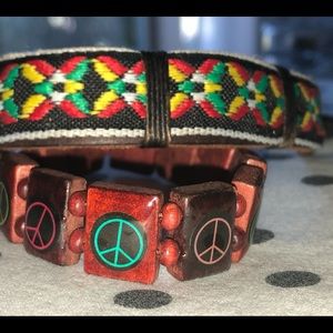 Rasta Bracelet & Peace Sign Wooden Bracelet